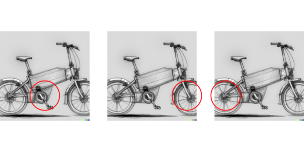 illustration af de forskellige elcykelmotorer med rød cirkel på stregtegning